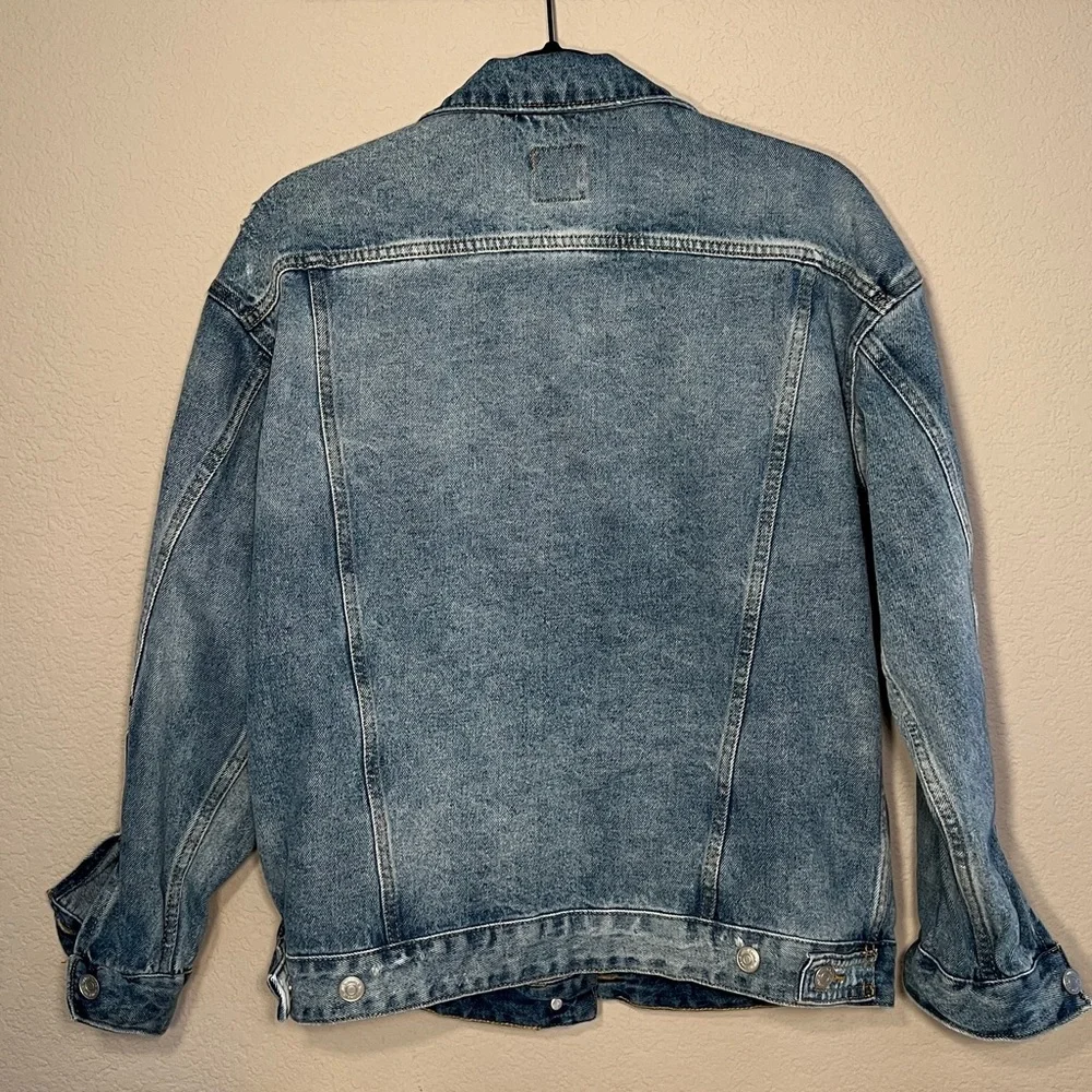 Wild Fable | 100% Cotton Denim Jean Jacket Coat Oversized Women XS Distressed - Picture 2 of 8
